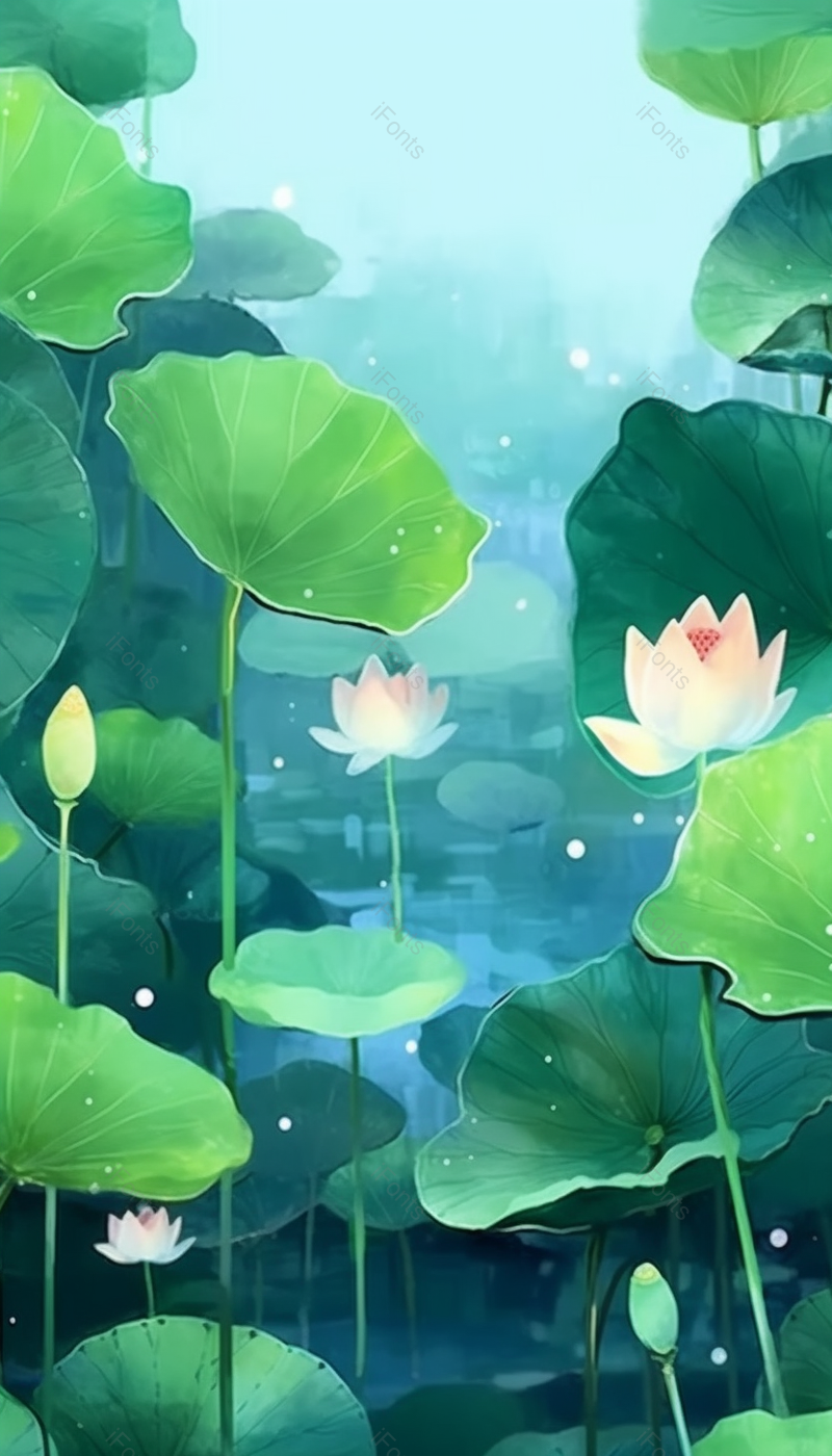 绿色夏日荷花盛开接天莲叶手绘插画背景,插画/手绘图,插画/手绘图库,插画/手绘图下载,插画/手绘